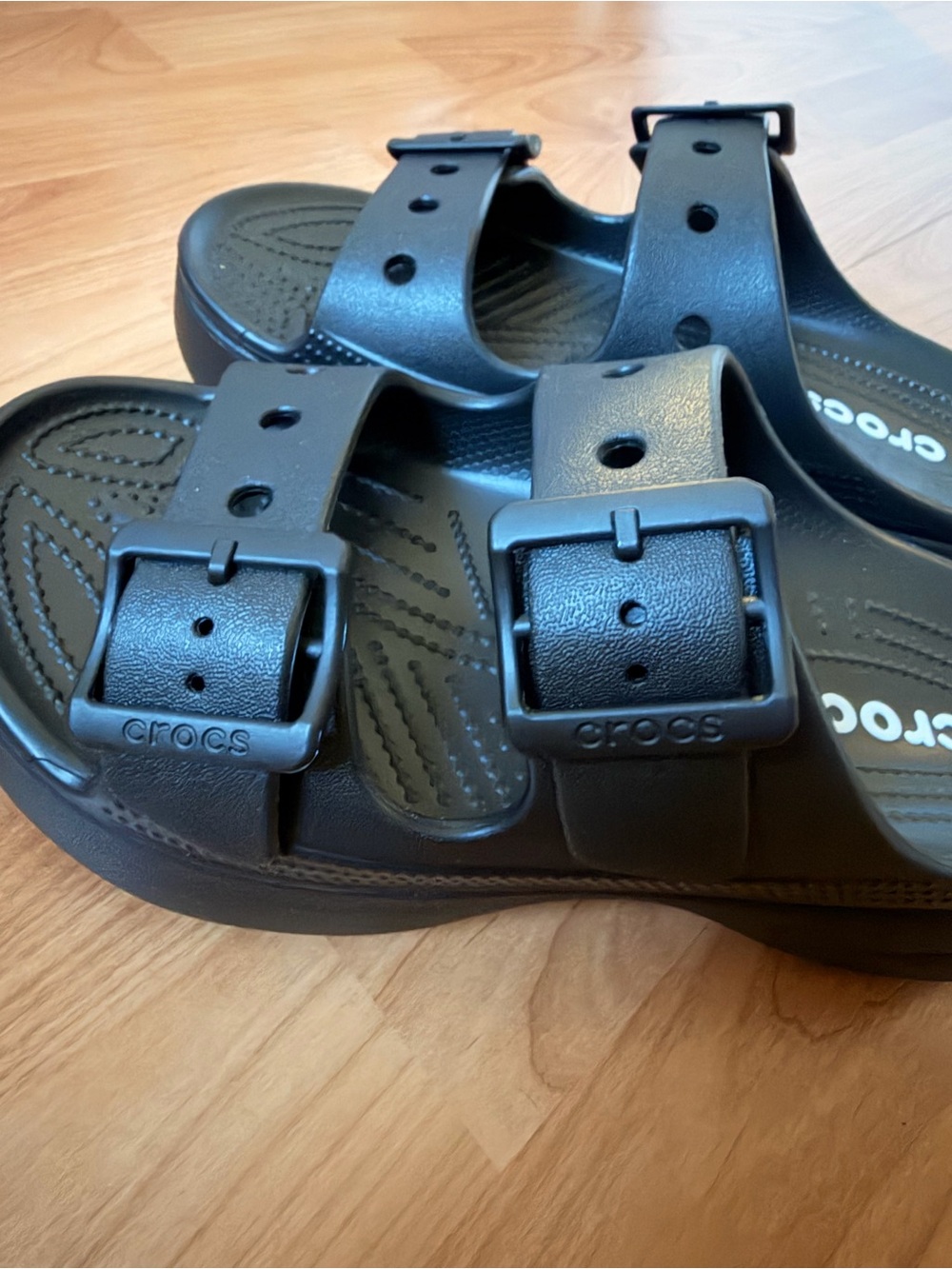 CROCS Black Double Buckle Platform Slide Sandals - Picture 8 of 8